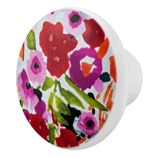 ポップ・アートの色はっきりしたのInky Water色の花の セラミックノブ (右)