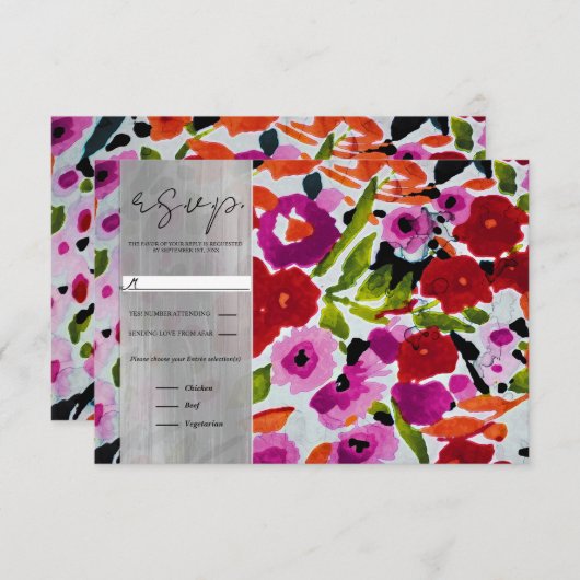 ポップ・アートの色はっきりしたのInky Water色の花の 出欠カード (正面/裏面)