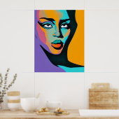 ポップ・アートの芸術的抽象芸術作品の鮮やか女性 ポスター (キッチン)