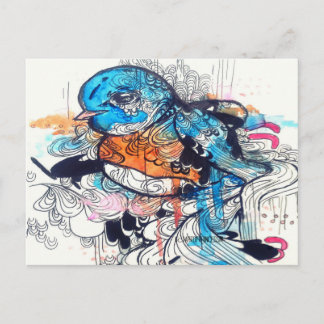 ポップ・アートの超現実美術かわいい青鳥獣画 ポストカード