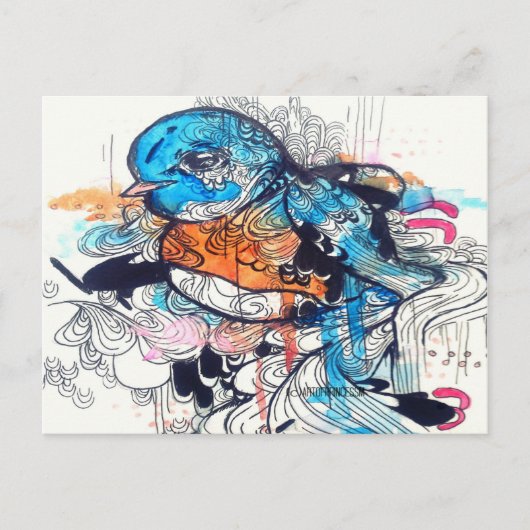 ポップ・アートの超現実美術かわいい青鳥獣画 ポストカード (正面)