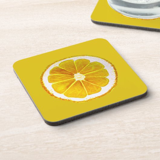 ポップ・アートの鮮やかな黄色のレモンのグレープフルーツの水色 コースター (左側)