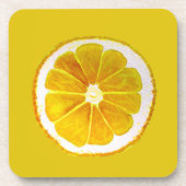 ポップ・アートの鮮やかな黄色のレモンのグレープフルーツの水色 コースター (正面)