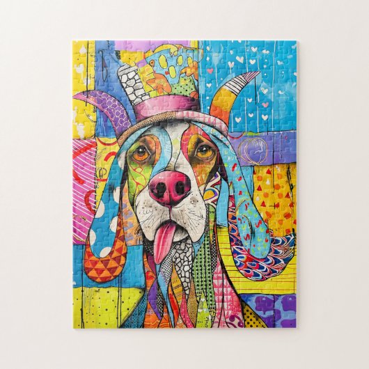 ポップ・アートの – アートドッグポートレートインレトロスタイル ジグソーパズル (縦)