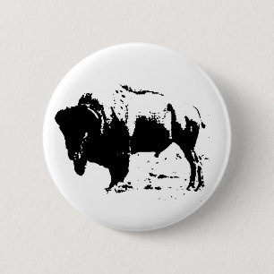 ポップ・アートのArt Black & White Buffaloシルエットボタン 缶バッジ