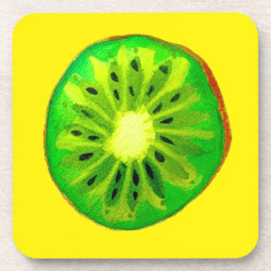 ポップ・アートのart bright kiwi fruitオリジナル水彩 コースター