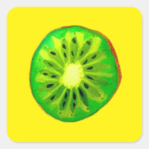ポップ・アートのart bright kiwi fruitオリジナル水彩 スクエアシール