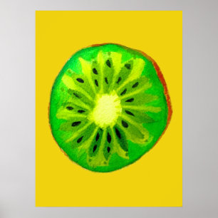 ポップ・アートのart bright kiwi fruitオリジナル水彩 ポスター
