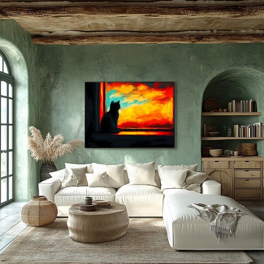 ポップ・アートのArt Cat at Sunset – ウィンドウビュー ポスター