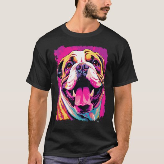 ポップ・アートのArt Dog English Bulldog Pink Tシャツ (正面)