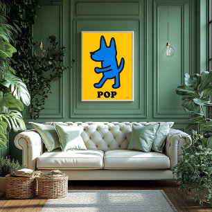 ポップ・アートのArt Dog Poster – 黄色の青いシルエット ポスター