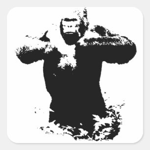 ポップ・アートのArt Gorilla Beating Chest Squareシール スクエアシール