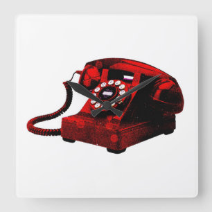 ポップ・アートのArt Old Desk Telephone Box Square Wallcloc スクエア壁時計