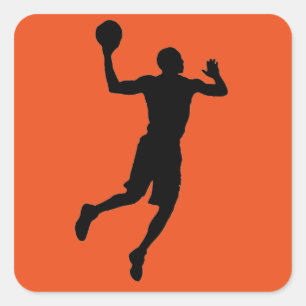ポップ・アートのArt Orange Black Basketball Playerシルエット スクエアシール