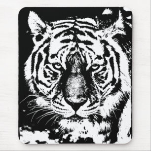 ポップ・アートのArt Tiger Head白黒テンプレート マウスパッド