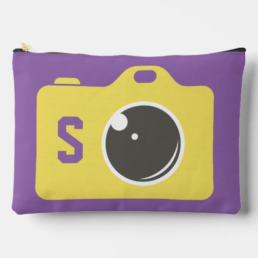 ポップ・アートのArt Yellow Camera Purple Monogram アクセサリーポーチ (正面)