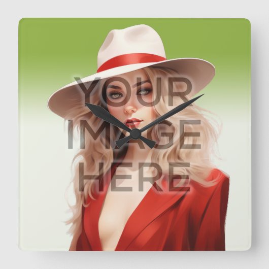 ポップ・アートのCulture Signable Add Photoパーソナライズされたカスタム スクエア壁時計 (正面)