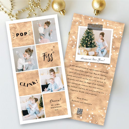 ポップ・アートのFizz Clink新年ブロック4 Photo Collage シーズンカード