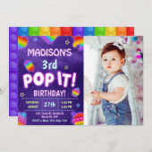 ポップ・アートのitネオングロー子供の誕生日パーティー写真 招待状 (正面/裏面)