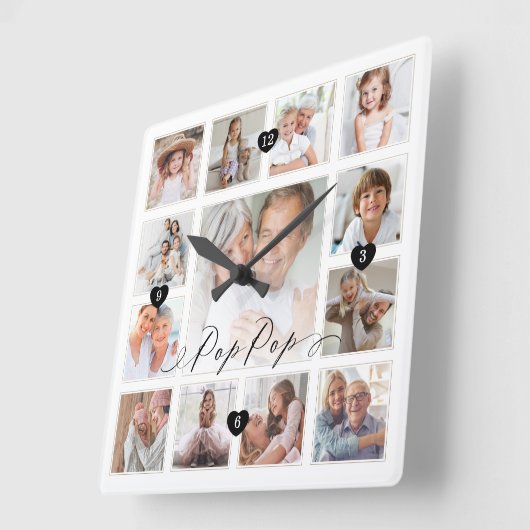 ポップ・アートのScriptファミポップ・アートのリメモリフォトグリッドコラージュ スクエア壁時計 (傾斜)