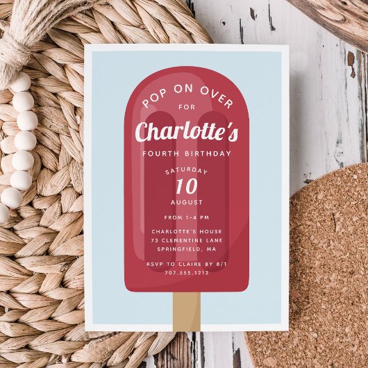 ポップ オン オーバー | アイスポップの夏の子供の誕生日パーティー 招待状