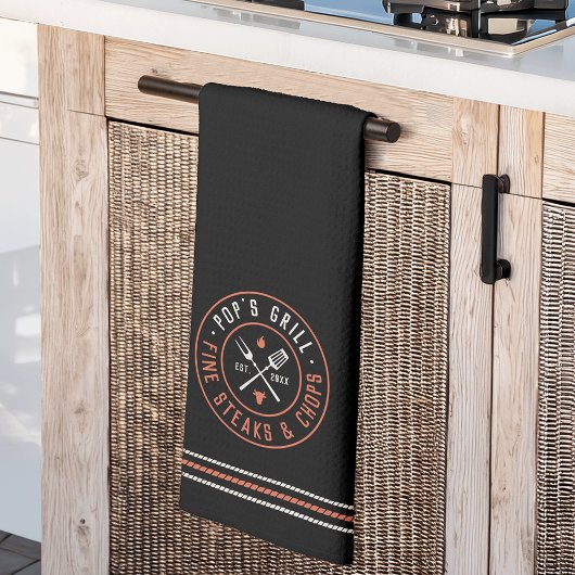 ポップ・グリルパーソナライズされた年の設立 キッチンタオル