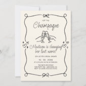 ポップ・ザ・シャンパン 手描き ブライダルシャワー 招待状 (正面)