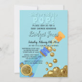 ポップ！シャンパンベイビーブルーボーイシャワー 招待状 (正面)