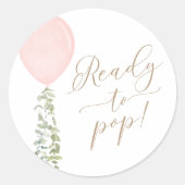 ポップ ピンク バルーン ユーカリ ベビー シャワー ラウンドシール (正面)