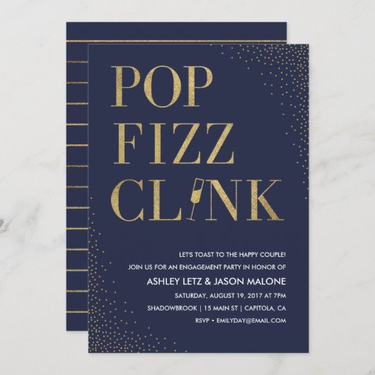 ポップ フィズ クリンク 結婚式 婚約 招待状 (正面/裏面)