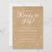 ポップ ベイビー シャワー / スプリンкл ゴールド ハート 招待状 (正面)