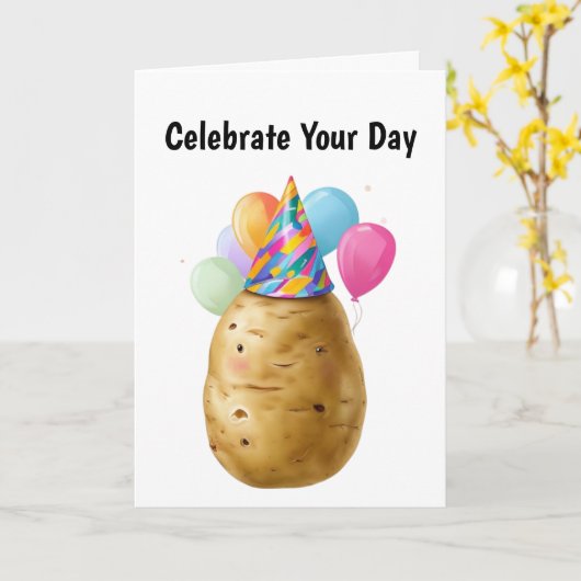 ポテトおもしろい誕生日プレゼントパーティー帽子 カード (黄色い花)