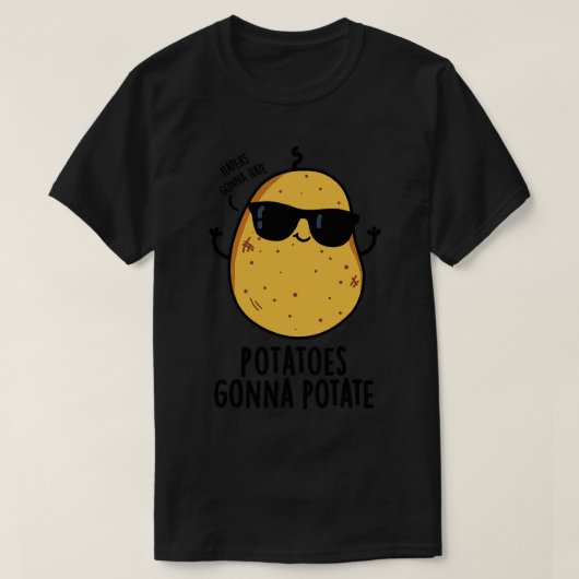 ポテトが大嫌いで可愛い食べ物を食べるハターズ Tシャツ (デザイン正面)