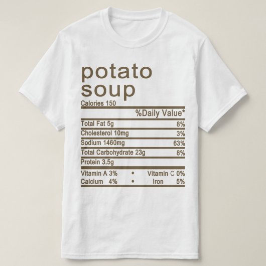ポテトスープの栄養情報ラベル Tシャツ (デザイン正面)
