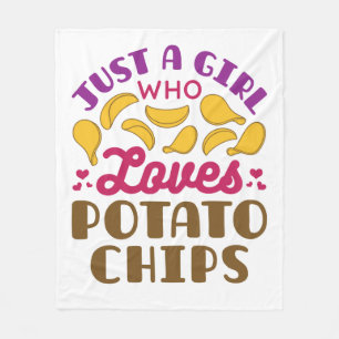 ポテトチップスのスナック食べ物が大好きな女の子 フリースブランケット