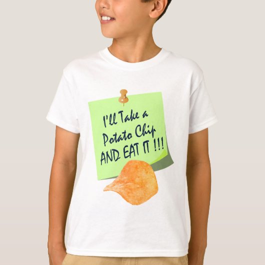 ポテトチップスを持って食べ行く Tシャツ (正面)