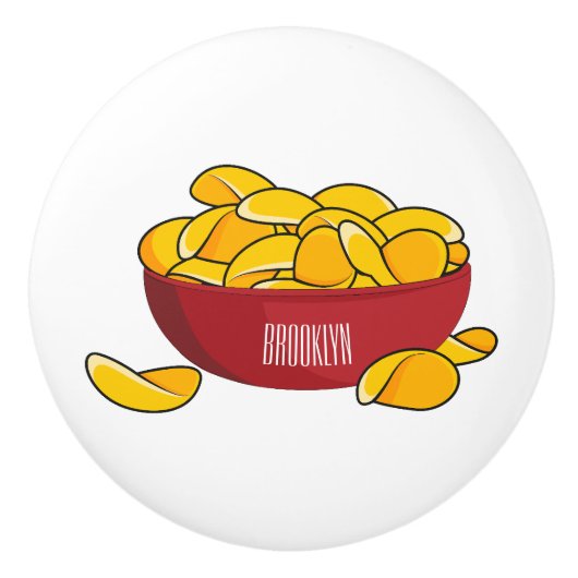 ポテトチップス漫画イラストレーション セラミックノブ (正面)