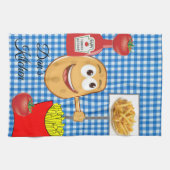 ポテトフランスの、フライドポテト、格子柄のキッチンハンドタオル キッチンタオル (横)