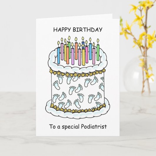 ポディストリストケーキとキャンドルへのハッピーバースデー カード (黄色い花)