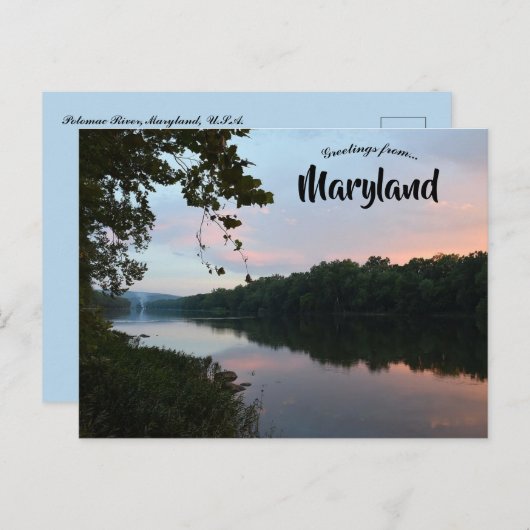 ポトマック川メリーランドの夕日 ポストカード (正面/裏面)
