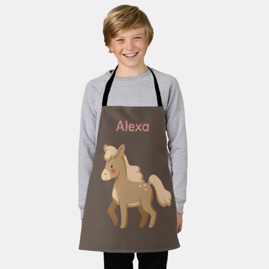 ポニパーソナライズされたーモノグラムのホースガール エプロン (着用した状態)