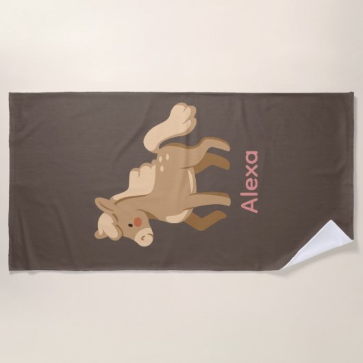 ポニパーソナライズされたーモノグラムのホースガール ビーチタオル (正面)