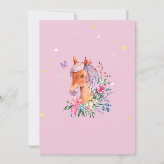 ポニーかわいらしレインボースターズハート誕生日 招待状 (裏面)