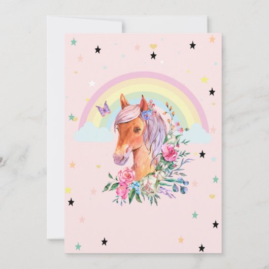 ポニーかわいらしレインボースターズ誕生日招待状 招待状 (裏面)