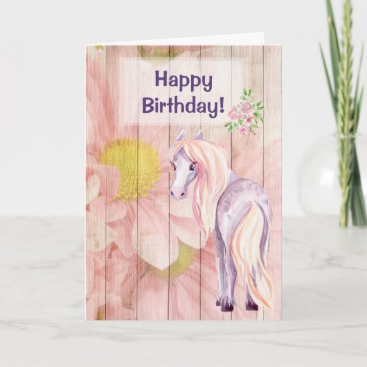 ポニーかわいらしnデイジーオンバーンウッドホース誕生日 カード (正面)