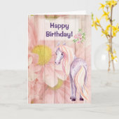 ポニーかわいらしnデイジーオンバーンウッドホース誕生日 カード (黄色い花)