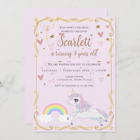 ポニーさんの3回目の誕生日の招待状 招待状 (正面/裏面)
