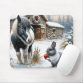 ポニーとウサギがクリスマスファームに マウスパッド (マウス)