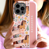 ポニーと花 カスタム 名前入り フローラル デザイン Case-Mate iPhoneケース