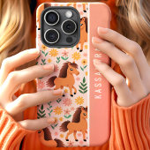 ポニーと花 カスタム 名前入り フローラル デザイン Case-Mate iPhoneケース